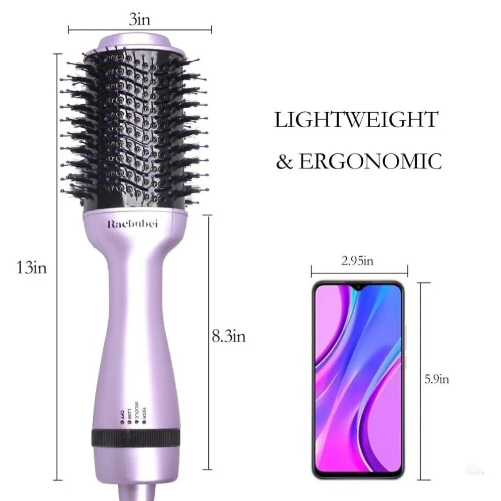 3-In-1 Hair Dryer Volumizer Brush Adjustable Temperature Speed Ionic Heat Purple - Picture 2 of 8